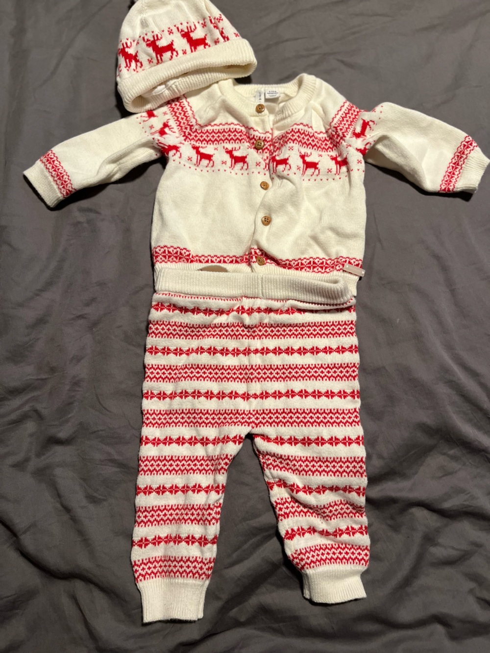 Janie and Jack Cream and Red Knit Holiday Romper Set